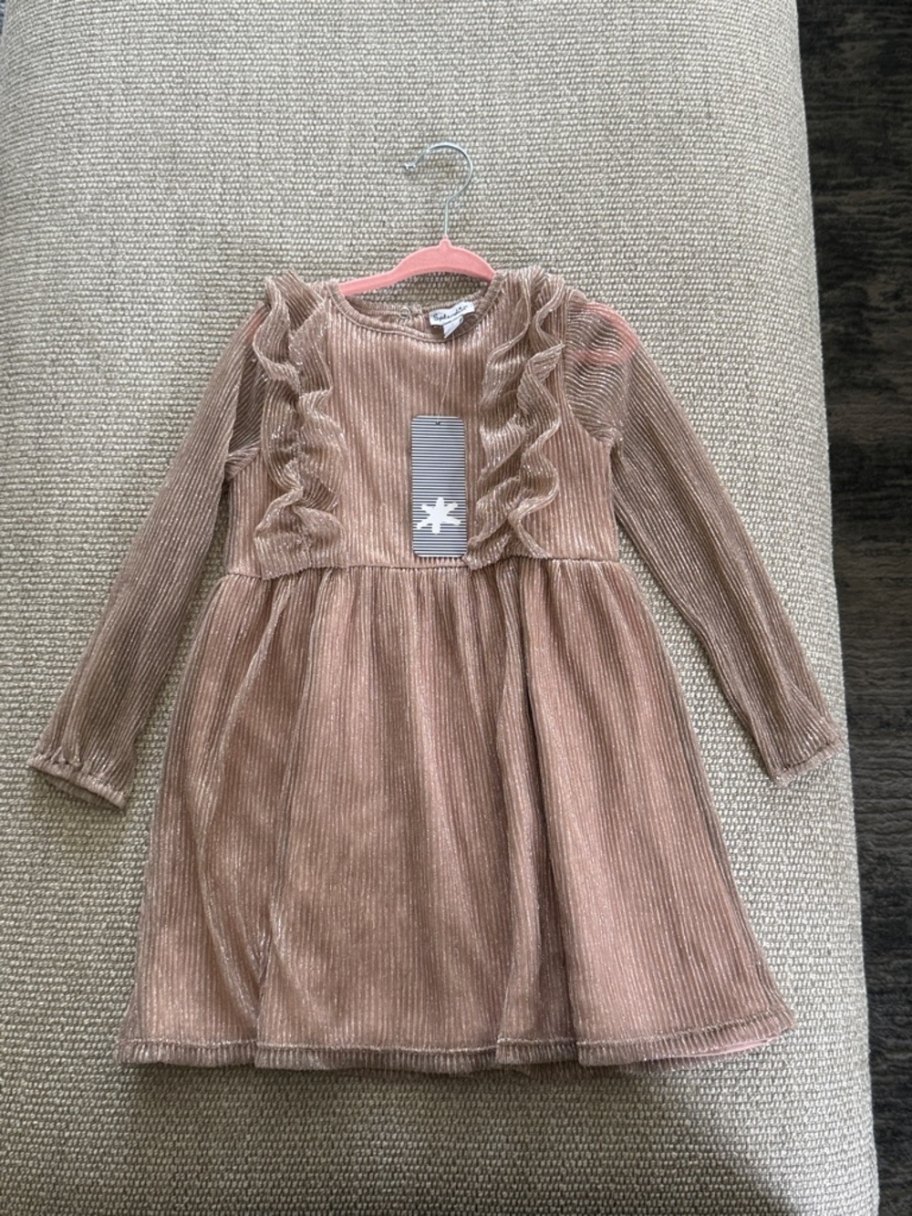 Splendid Girls' Dusty Rose Velvet Ruffle Long-Sleeve Dress a little fraying